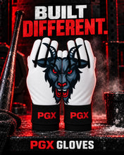 Pair of PGX GOAT long cuff baseball batting gloves with ram artwork and Built Different text
