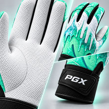 Mint Freeze batting glove white pitted leather palm, frozen backhand and long cuff details