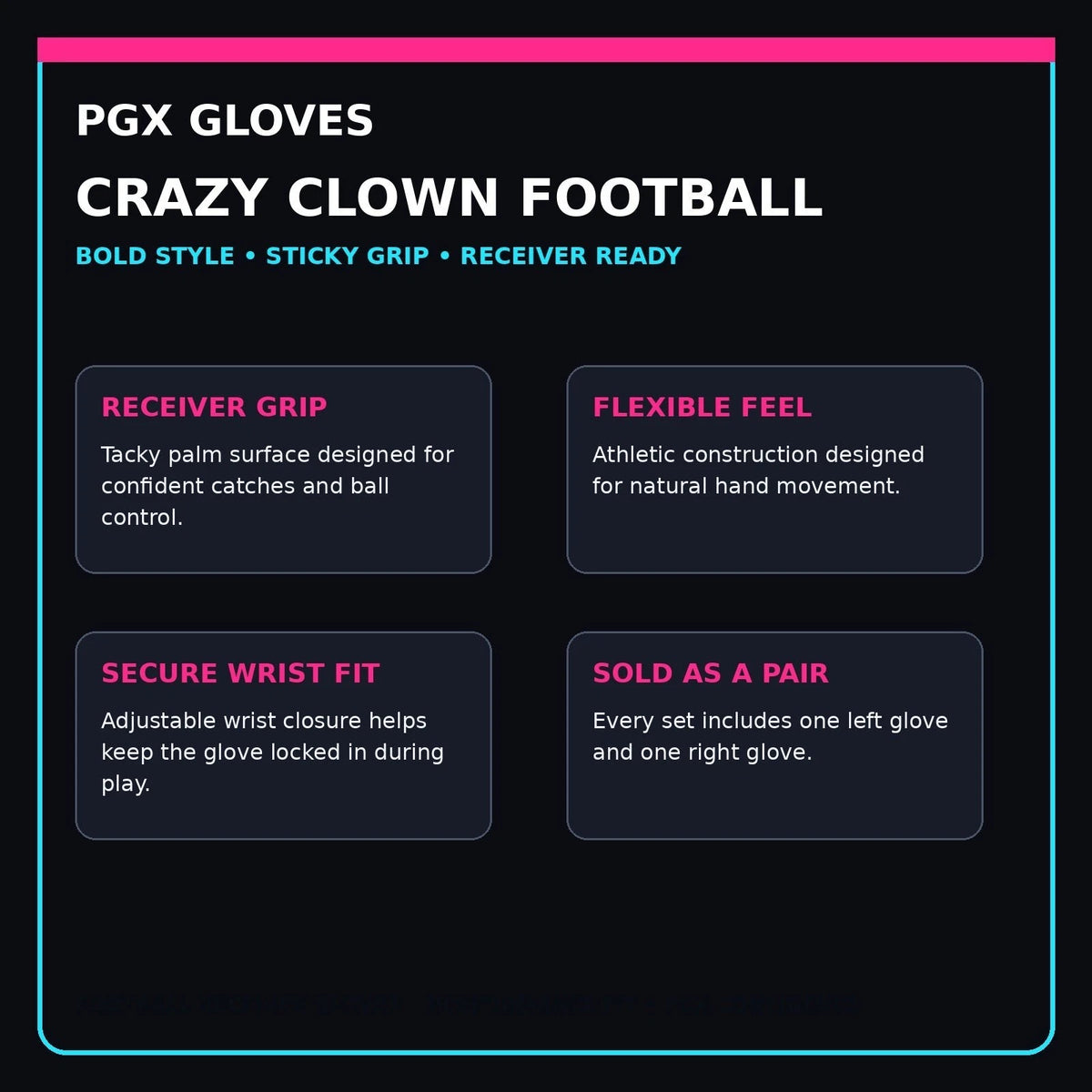 PGX Crazy Clown football receiver glove features