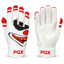 PGX Crazy Clown football receiver gloves backhand and tacky palm