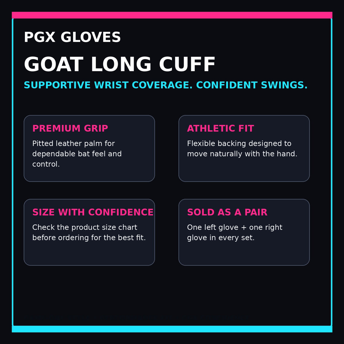 PGX GOAT long cuff batting gloves performance, sizing and sold-as-a-pair guide