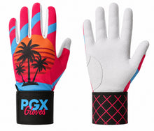 PGX Miami Vice Long Cuff Baseball Batting Gloves front and white pitted leather palm view
