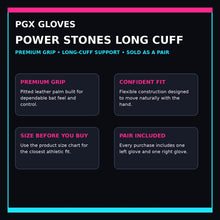 PGX Power Stones Long Cuff batting gloves purchase confidence guide with grip, fit, sizing and pair included