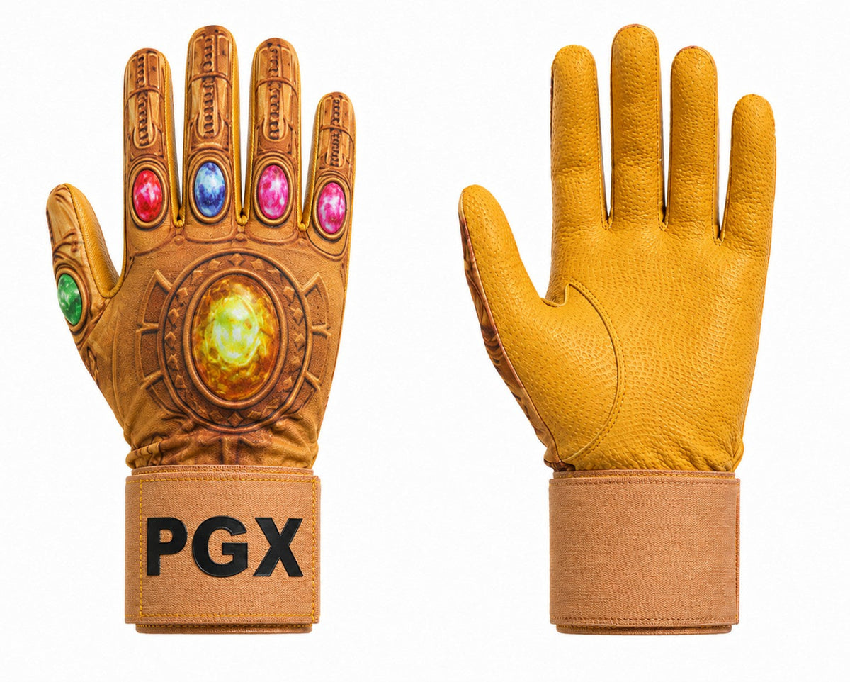 PGX Power Stones long cuff batting gloves front and gold grip palm