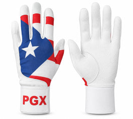 PGX Puerto Rico long cuff batting glove back design and white textured palm