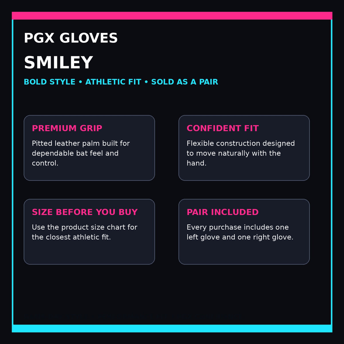 PGX Smiley batting gloves purchase confidence guide with grip, fit, sizing and pair included